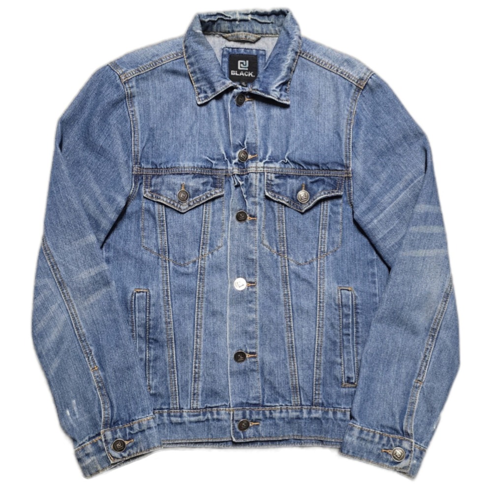 VTG CJ Black Denim Jacket‎ Jean Trucker Blue Cotton Mens Medium